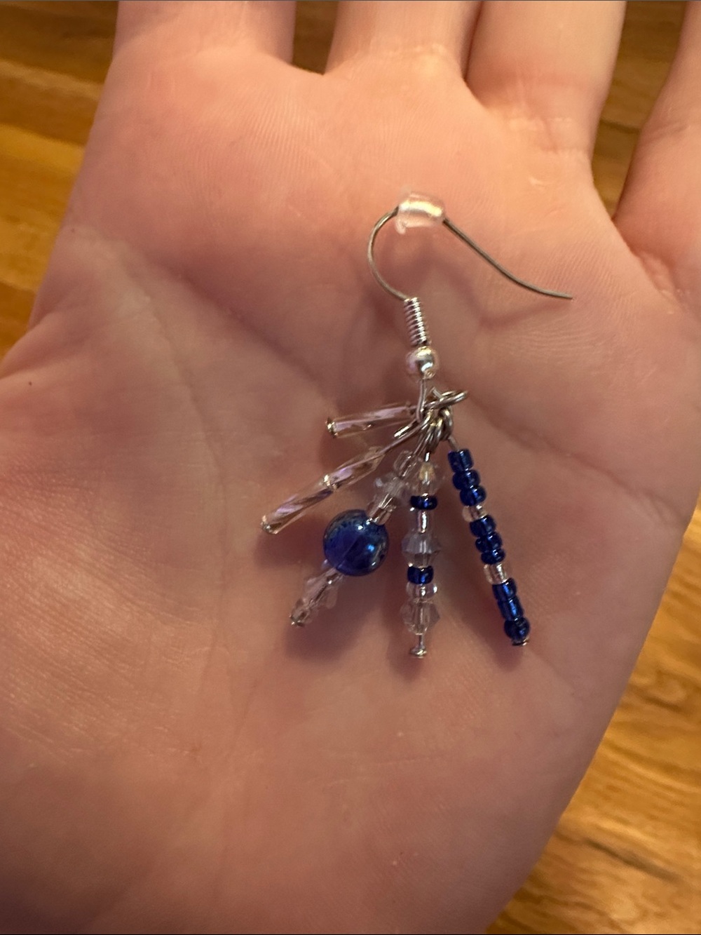 Handmade Blue Beaded Dangle Earrings - Women's Jewelry - Picture 2 of 2